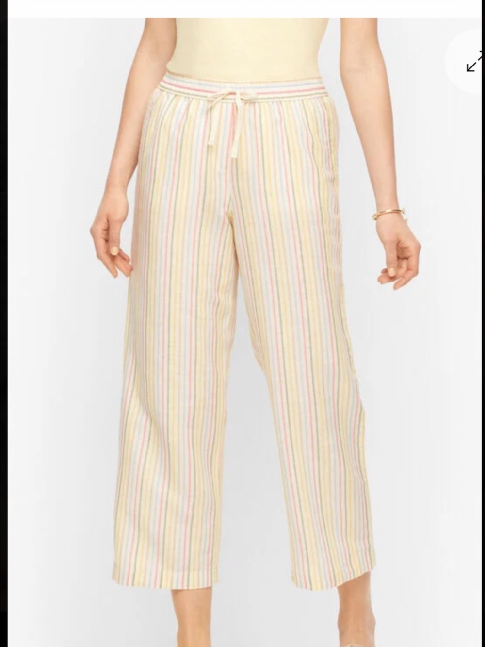 NWOT TALBOTS Striped Drawstring 100% Linen Striped Capri Pants -  Size L